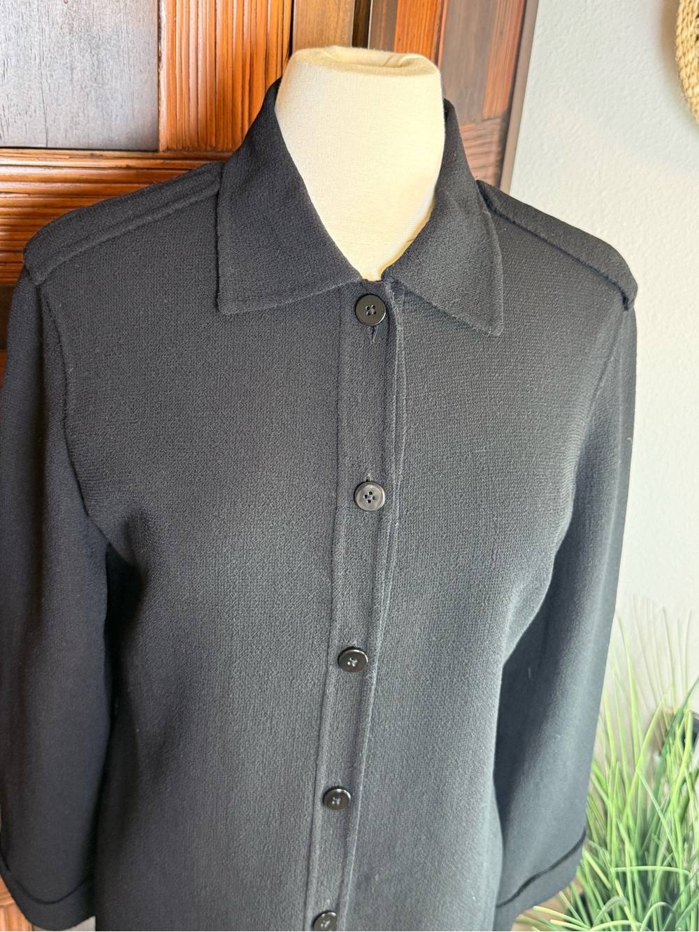 Vintage 1990s Linda Allard Ellen Tracy Black Wool Shirt Jacket Blazer Size 10 - Picture 4 of 12